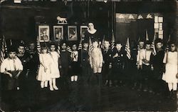 School Children and Teacher with American Flags Patriotic Postcard Postcard Postcard