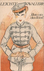 A Woman Dressed in a Military Uniform Postcard