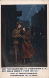 A Man in a Military Uniform Holding a Woman's Hand Walking Down the Street Postcard Postcard Postcard