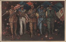 Uniformed Men with Flags Postcard