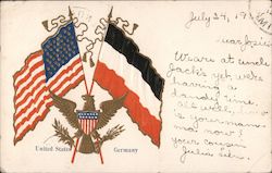 The Eagle holding both the American flag and the German flag Patriotic Postcard Postcard Postcard