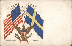 Flags From the United States and Sweden Patriotic Postcard Postcard Postcard