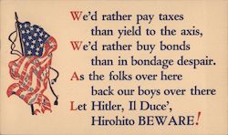 We'd Rather Pay Taxes Than Yield to the Axis World War II Postcard Postcard Postcard