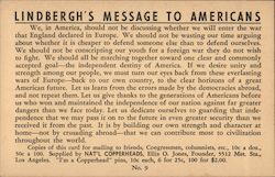 Lindbergh's Message to Americans Patriotic Postcard Postcard Postcard