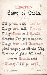 Europe's Game of Cards World War I Postcard Postcard Postcard