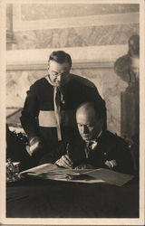 Mussolini Signing Lateran Treaty Religious G. Felici Postcard Postcard Postcard