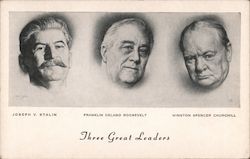 Black & white faces of Joseph V. Stalin, Franklin Delano Roosevelt, and Winston Spencer Churchill World War II Postcard Postcard Postcard