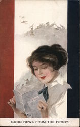 Lady Gets Good News from the Front - French Flag World War I Postcard Postcard Postcard