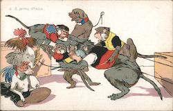 WWI Nation - Monkeys Attacking Other Animals World War I Postcard Postcard Postcard