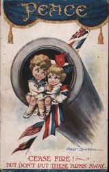 Peace - Cease Fire! A Young Boy and Girl Hugging Postcard