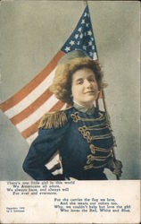 Girl in Military Band Uniform Carrying American Flag Postcard