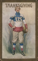 Thanksgiving Football Player Patriotic Percy Reeves Postcard Postcard Postcard