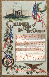 Columbia the Gem of the Ocean Ship with American Flag and song Postcard