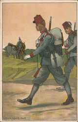 Men in Military Uniforms Carrying Packs and Guns Ludwig Koch Postcard Postcard Postcard