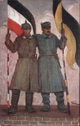 Two Military Men Holding Different Country Flags With Their Arms Around Each Other Postcard