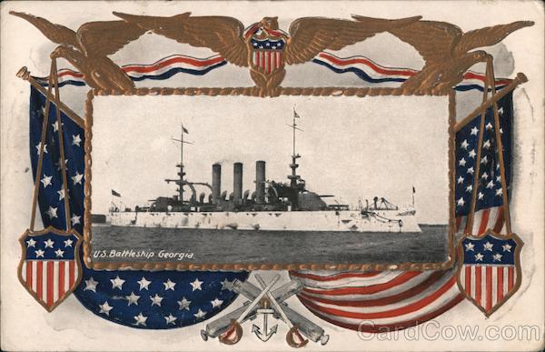 U.S. Battleship Georgia Great White Fleet Postcard