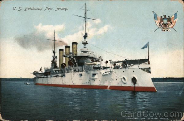 U. S. Battleship New Jersey Great White Fleet Postcard