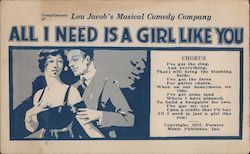 Lou Jacob's Musical Comedy Company - "All I Need Is A Girl Like You" Theatre Postcard Postcard Postcard