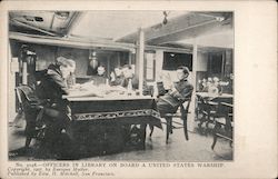 Officer's in Library on Board United States Warship Postcard