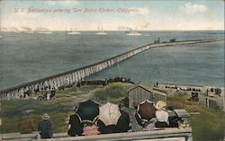 U.S. Battleships Entering San Pedro Harbor Postcard