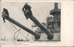 Polishing Big Guns on Board a Navy Ship Postcard