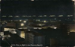 Battleships at Night in San Francisco Bay, California Postcard