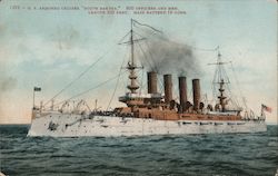 1292-U.S. armored cruiser "South Dakota." 800 Officers and men. Length 502 feet. Main battery 18 guns. Great White Fleet Postcar Postcard