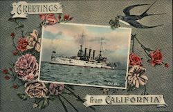 Greetings from California with picture of U.S.S. Ohio Postcard