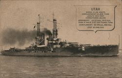 Utah - Speed 21.04 Knots, Displaced 21,825 Tons, Length 510 Feet Postcard