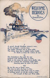 Welcome Heroes by Marlen E. Pew; Poem and Warship illustration Postcard