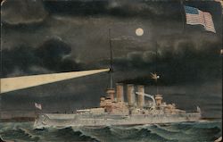 A Ship in the Water with a Flag Great White Fleet Postcard Postcard Postcard