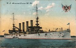 U.S. Armored Cruiser West Virginia Great White Fleet Postcard Postcard Postcard