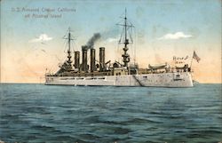 U. S. Armored Cruiser California off Alcatraz Island Great White Fleet Postcard Postcard Postcard