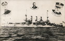 Flagship "Connecticut" featuring Admiral Sperry, President T. Roosevelt, and Admiral Evans Postcard