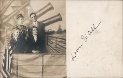 Family with Naval Ship Backdrop Postcard