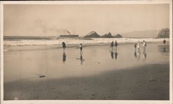 Ship in the Ocean and People Watching from the Beach Postcard