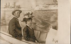 Couple with Naval Backdrop Postcard