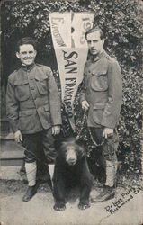 Two Men in Military Uniform With a Black Bear 1915 Panama-Pacific Exposition Postcard Postcard Postcard