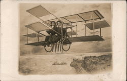 Two Men Having Their Picture Made in a Biplane Replica Postcard