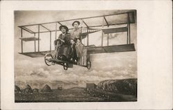 Man and Woman Have Their Picture Made in Biplane Postcard