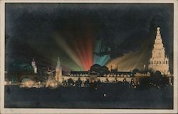 Night View with Rays of Light 1915 Panama-Pacific Exposition Postcard Postcard Postcard