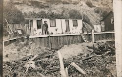 Man Standing by Destroyed House Pajaro River at Ocean Watsonville, CA Postcard Postcard Postcard