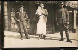 Men and Baby Outside Delicatessen Petaluma, CA Postcard Postcard Postcard