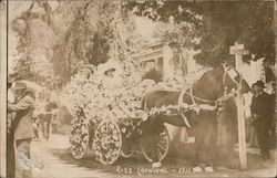 Flower Covered Buggy, Woman in Big Hat - Rose Carnival Postcard