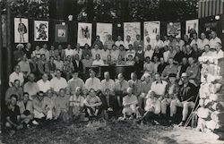 Bohemian Grove in the Redwood Forest with piano and larger group of men Postcard