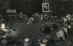 Camp Fire Scene, Bohemian Grove Monte Rio, CA Postcard Postcard Postcard