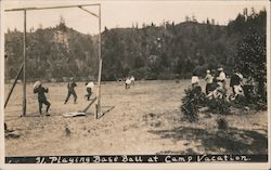 Playing Baseball at Camp Vacation Postcard