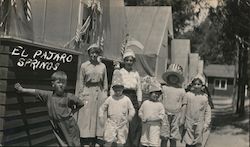 Two Women with Children Standing by Tents, Patriotic Watsonville, CA Postcard Postcard Postcard