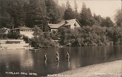 Bathing in Russian River at Highland Dell Hotel Monte Rio, CA Johnson Photo Postcard Postcard Postcard