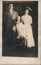 Studio Photo: Man, Woman and Their Dog Dogs Postcard Postcard Postcard